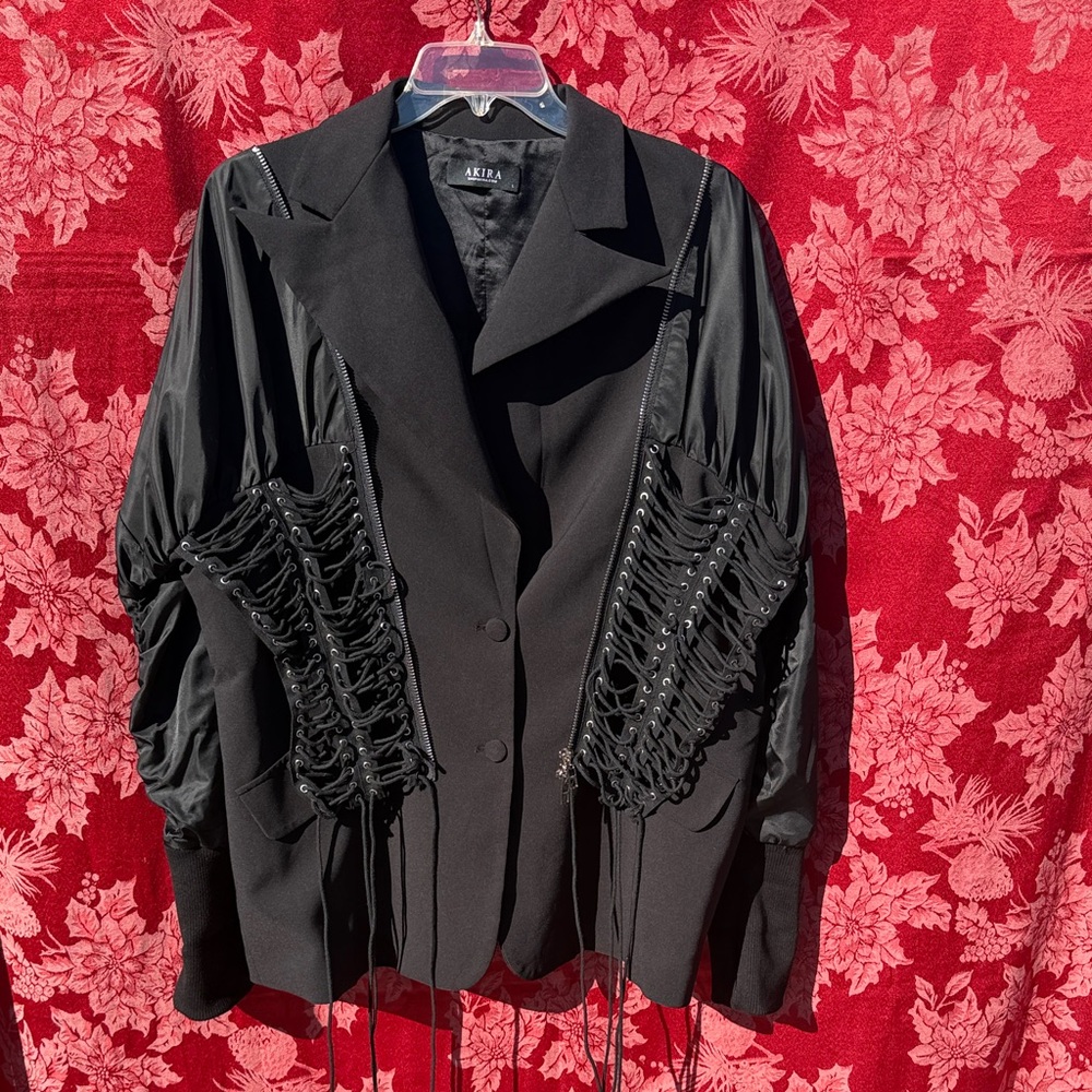 AKIRA EYELET DON OVERSIZED BLAZER lace up jacket - Picture 2 of 8